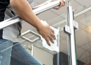 cleaning glass with recycled microfibre wipe